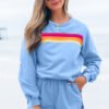 beau blue accent pullover and shorts two piece casual set