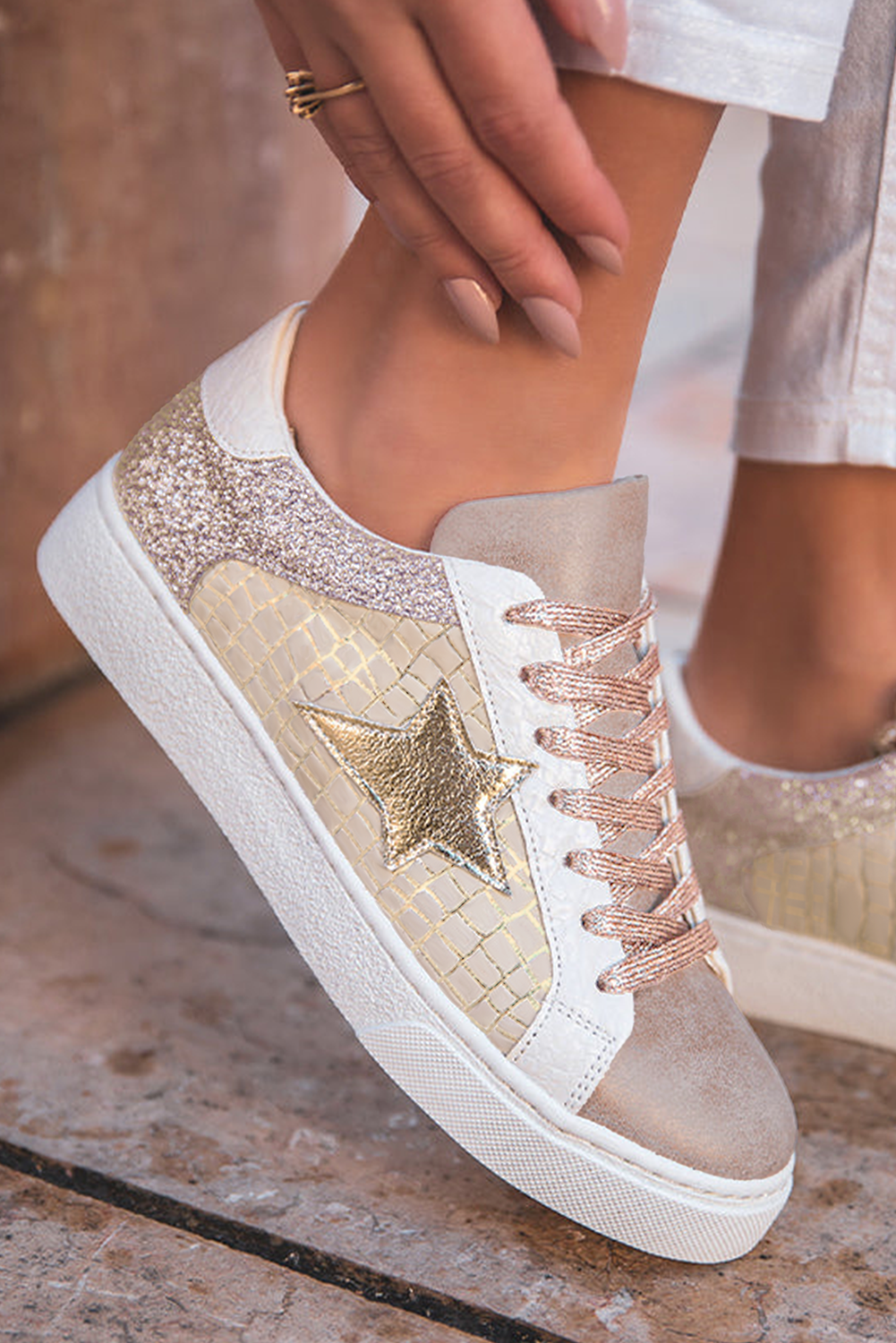 97500541-352ef198f4ba1a29.png dearlove gold glitter star patchwork pu leather lace up sneakers