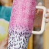 pink leopard gradient 40oz stainless steel thermos travel cup