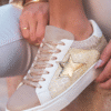 dearlove gold glitter star patchwork pu leather lace up sneakers